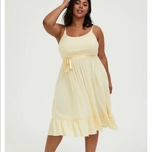 Torrid Pale Yellow Shirred Hem MIDI Dress NWOT